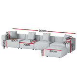 Artiss Modular Sofa Chaise Set 5-Seater Grey - Front View