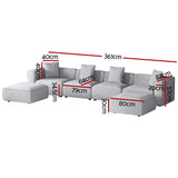 Artiss Modular Sofa Chaise Set 6-Seater Grey - Front View