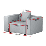 Artiss Modular Sofa Chaise Set 1-Seater Grey - Front View