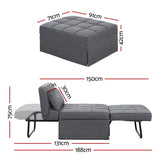 Artiss Sofa Bed Lounge Convertible Ottoman 1 Seater Couch Recliner Linen Grey - Front View
