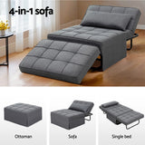 Artiss Sofa Bed Lounge Convertible Ottoman 1 Seater Couch Recliner Linen Grey - Top-Down View
