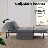 Artiss Sofa Bed Lounge Convertible Ottoman 1 Seater Couch Recliner Linen Grey - 45-Degree Angle