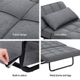 Artiss Sofa Bed Lounge Convertible Ottoman 1 Seater Couch Recliner Linen Grey - Rear View