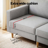 Artiss 3 Seater Sofa 225cm Linen Fabric Grey - 45-Degree Angle