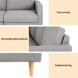 Artiss 3 Seater Sofa 225cm Linen Fabric Grey - Rear View