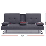 Artiss Sofa Bed 175CM Dark Grey Fabric - Front View