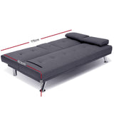 Artiss Sofa Bed 175CM Dark Grey Fabric - Side View