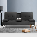 Artiss Sofa Bed 175CM Dark Grey Fabric - Close-Up Angle