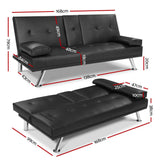 Artiss Sofa Bed 168CM Black PU Leather - Front View