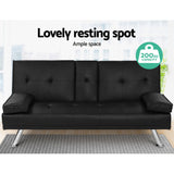 Artiss Sofa Bed 168CM Black PU Leather - Side View