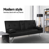 Artiss Sofa Bed 168CM Black PU Leather - Top-Down View