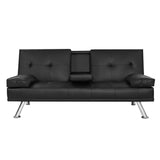 Artiss Sofa Bed 168CM Black PU Leather - Close-Up Angle