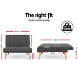 Artiss Sofa Bed Lounge Chair Couch 1 Seater Recliner Futon Bed Set Linen Grey - Front View