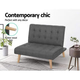 Artiss Sofa Bed Lounge Chair Couch 1 Seater Recliner Futon Bed Set Linen Grey - Side View