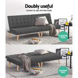 Artiss Sofa Bed Lounge Chair Couch 1 Seater Recliner Futon Bed Set Linen Grey - Rear View