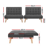 Artiss 2x Sofa Bed Couch Single Seater Fabric Grey - Front View