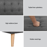 Artiss 2x Sofa Bed Couch Single Seater Fabric Grey - Rear View