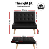 Artiss Sofa Bed Couch 1 Seater Lounge Fabric Black - Side View