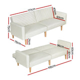 Artiss Sofa Bed Convertible Lounge 3 Seater Futon Couch Recliner Fabric Beige - Front View