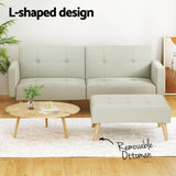 Artiss Sofa Bed Lounge Convertible Ottoman Couch Recliner 3 Seater Fabric Beige - 45-Degree Angle
