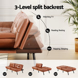Artiss Sofa Bed Convertible 3 Seater Couch Recliner Lounge Chair Leather Brown - Top-Down View