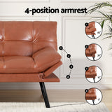 Artiss Sofa Bed Convertible 3 Seater Couch Recliner Lounge Chair Leather Brown