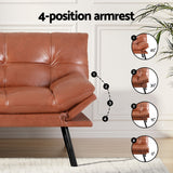 Artiss Sofa Bed Convertible 3 Seater Couch Recliner Lounge Chair Leather Brown - 45-Degree Angle