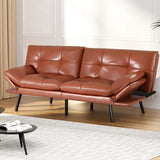 Artiss Sofa Bed Convertible 3 Seater Couch Recliner Lounge Chair Leather Brown - Close-Up Angle