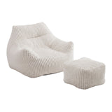 Artiss Bean Bag Sofa w/Ottoman Corduroy for Adults Teens White - Front View