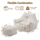 Artiss Bean Bag Sofa w/Ottoman Corduroy for Adults Teens White - Side View