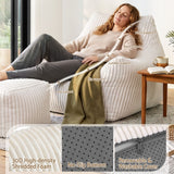 Artiss Bean Bag Sofa w/Ottoman Corduroy for Adults Teens White - Close-Up Angle