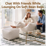 Artiss Bean Bag Sofa w/Ottoman Corduroy for Adults Teens White - Low Angle