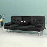 Artiss Sofa Bed Lounge Convertible Leather Couch Bed 3 Seater Cupholder Recliner - Low Angle