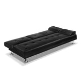Artiss Sofa Bed Lounge Convertible Leather Couch Bed 3 Seater Cupholder Recliner - Side View