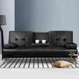 Artiss Sofa Bed Lounge Convertible Leather Couch Bed 3 Seater Cupholder Recliner - Close-Up Angle