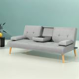 Artiss Sofa Bed 188CM Grey Faux Linen - Low Angle