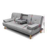 Artiss Sofa Bed 188CM Grey Faux Linen - Front View