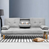 Artiss Sofa Bed 188CM Grey Faux Linen - Close-Up Angle