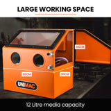 UNIMAC 110L Benchtop Sandblasting Cabinet, with Sandblast Gun Set with Hose, LED Light - Side View