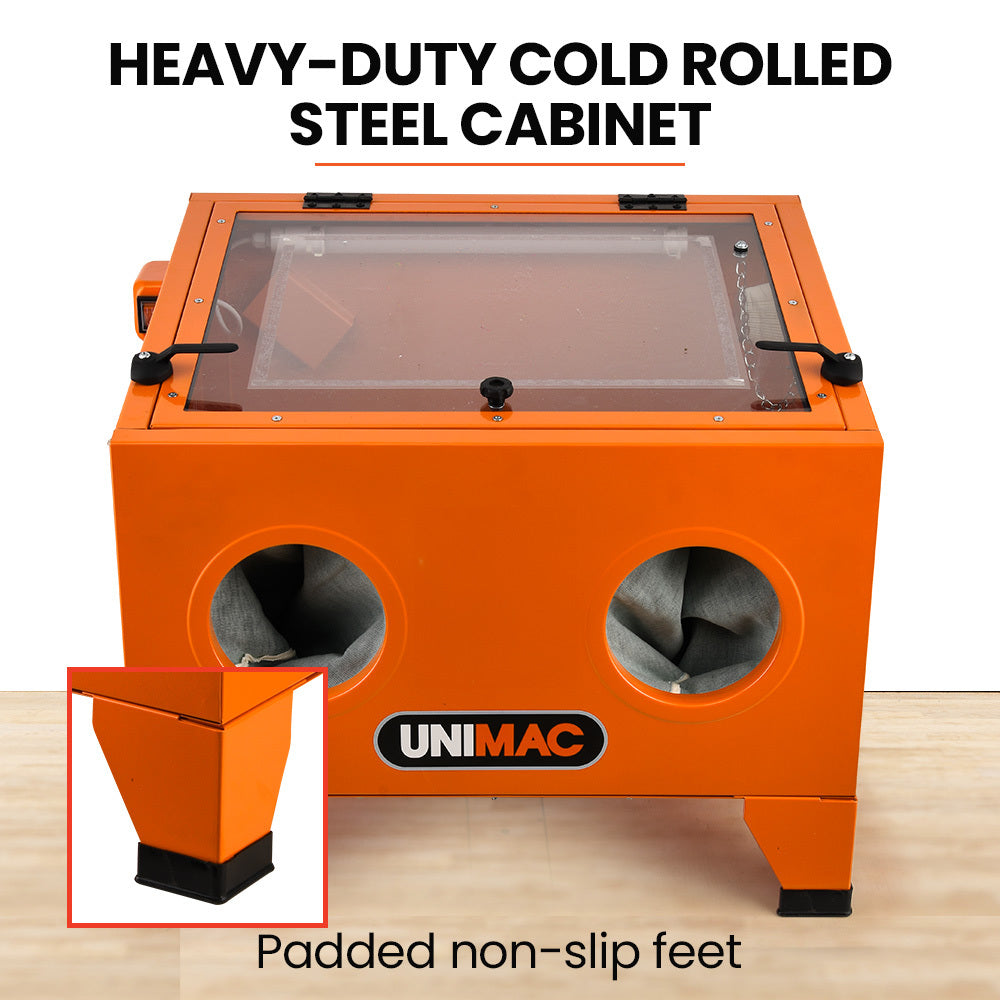 UNIMAC 90L Benchtop Sandblasting Cabinet, with Sandblast Gun Set with Hose, LED Light