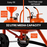 UNIMAC 38L Sandblasting Tank, Pressurised Design with Sandblast Gun Set with Hose - 45-Degree Angle