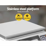 Emajin Scales Digital Kitchen 40KG Weighing Scales Platform Scales White LCD - Top-Down View