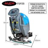 Auch FSP26 Self-Propelled Floor Scrubber & Dryer, 720mm, Battery Powered, Walk Behind, Multi-purpose Commercial Grade Machine - Rear View