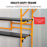 BAUMR-AG Mobile Scaffold Platform, 226kg Load, Steel Frame, Dual Height, Folding for easy Transport and Storage, Locking Castors, Tool Tray - Front View