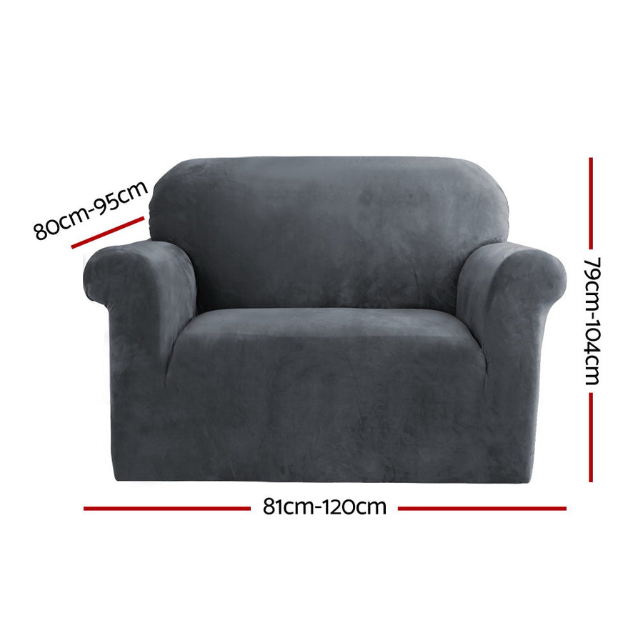 Artiss 1 seater velvet sofa cover, grey crystal velvet, anti-slip foam strips