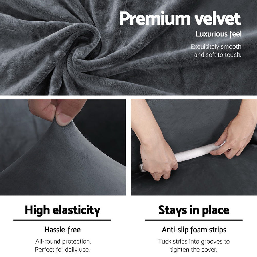 Artiss 1 seater velvet sofa cover, grey crystal velvet, elastic bottom edge