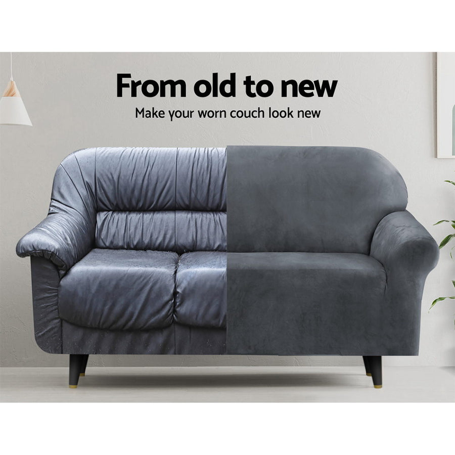 Artiss 1 seater velvet sofa cover, grey crystal velvet, stretch velvet fabric