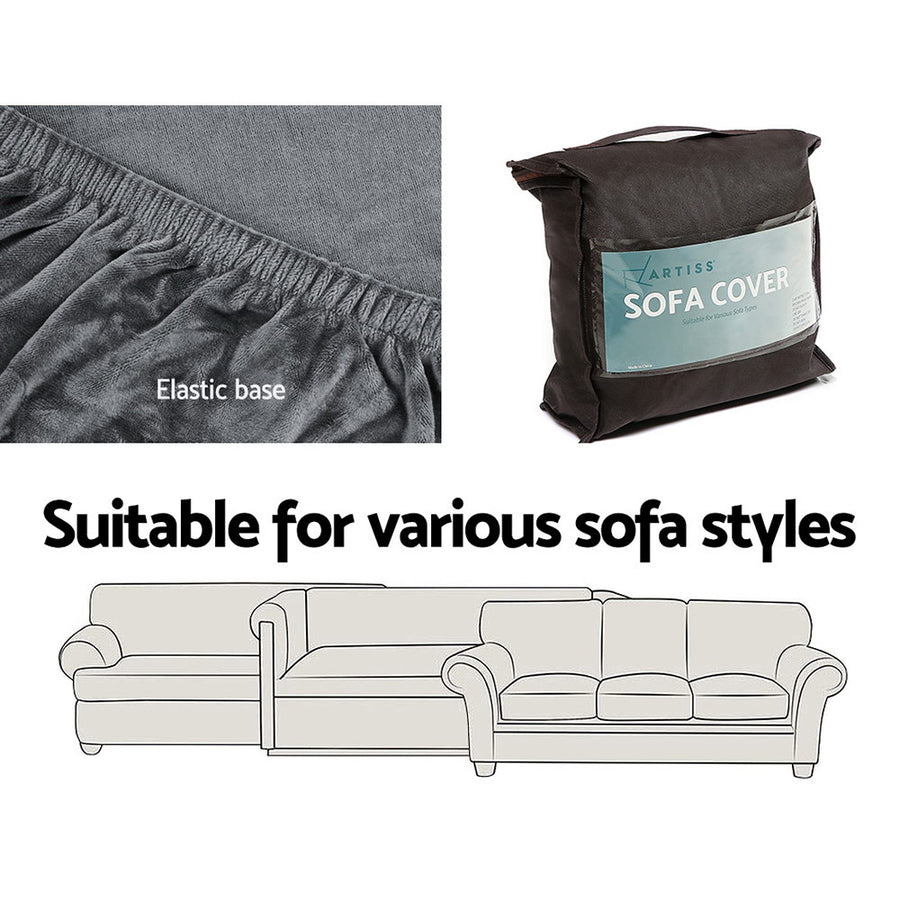Artiss 1 seater velvet sofa cover, grey crystal velvet, image 5