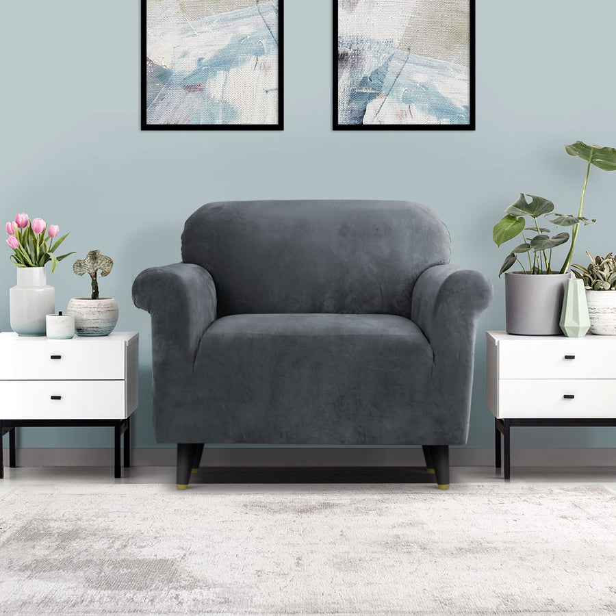 Artiss 1 seater velvet sofa cover, grey crystal velvet, image 8