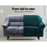 Artiss Sofa Cover Couch Covers 3 Seater Velvet Agate Green - Top-Down View